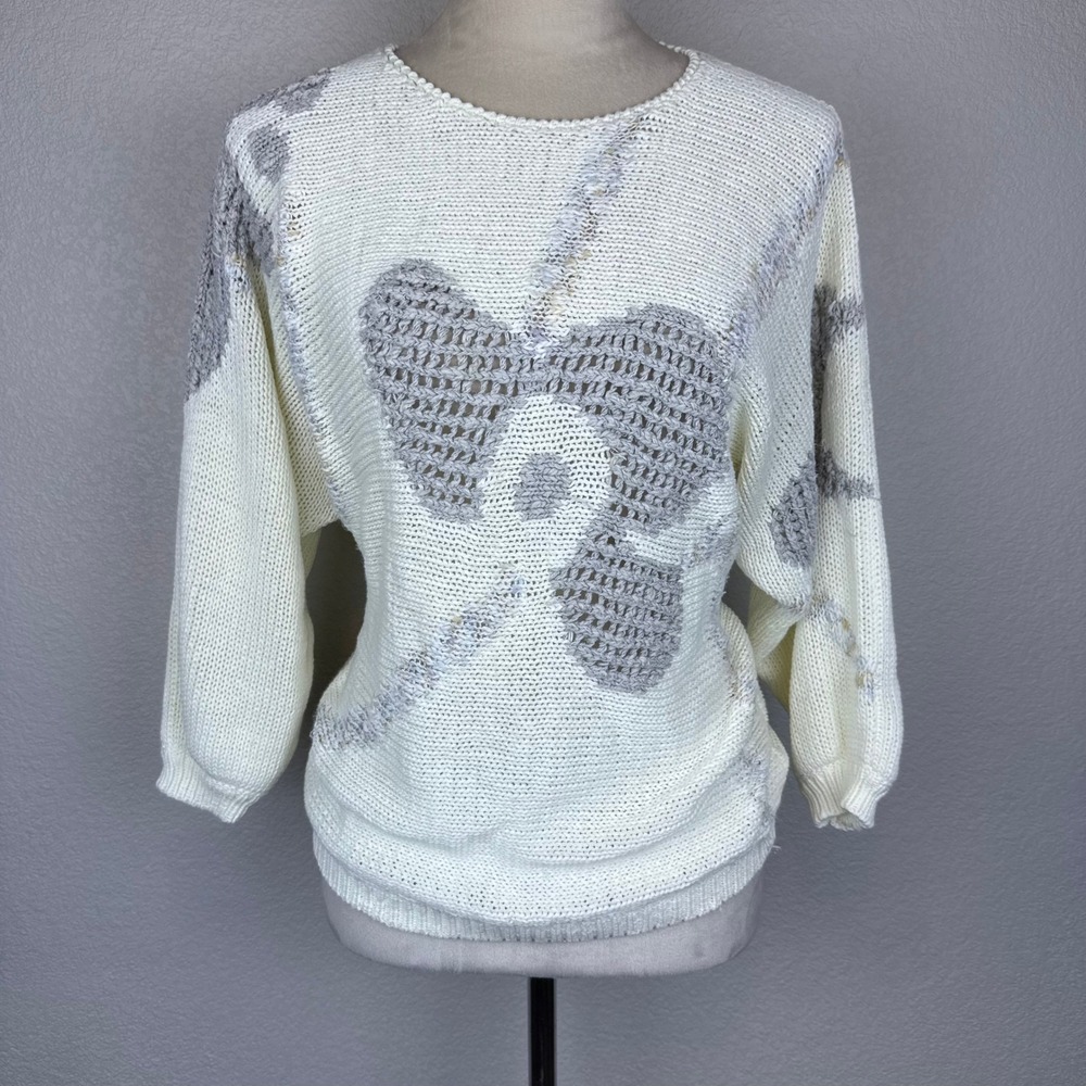 Vintage 70s Rochelle California Women's Cream Abstract Knit Sweater‎ Size L